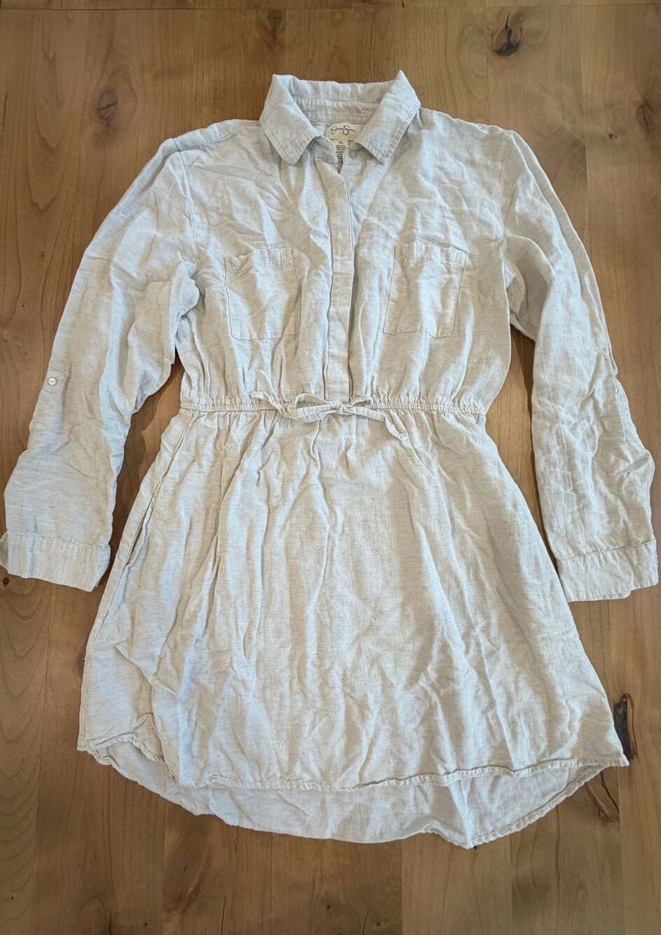 Jessica Simpson Shirtdress Size XL Beige Linen Blend Long Sleeve